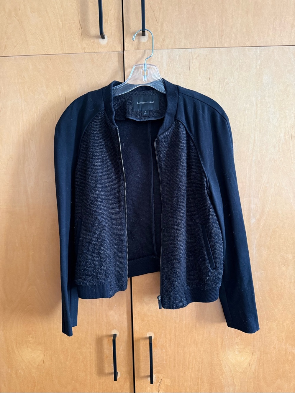 Banana Republic Black Mixed-Texture Bomber Jacket
